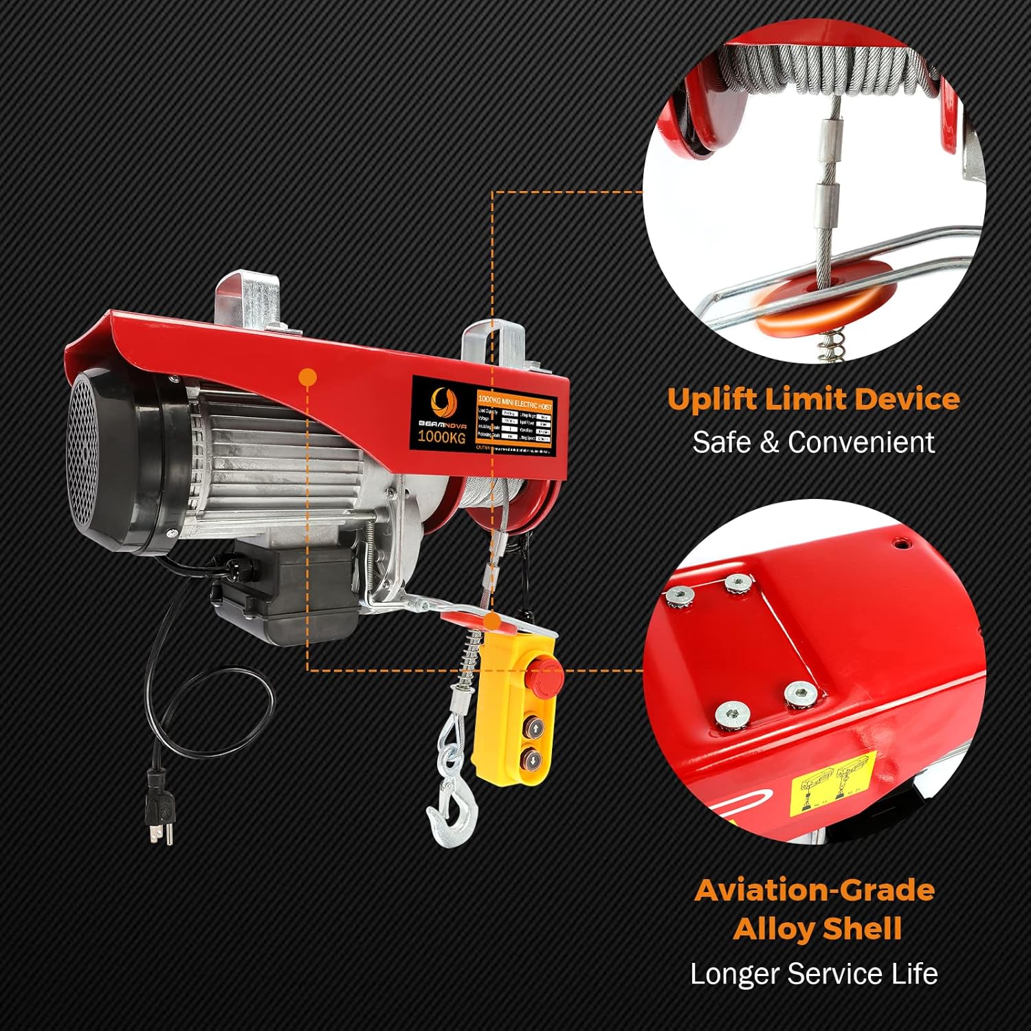 BEAMNOVA Electric Hoist Winch 2200lbs Overhead Engine Lift 110-120V with Remote Control K87324