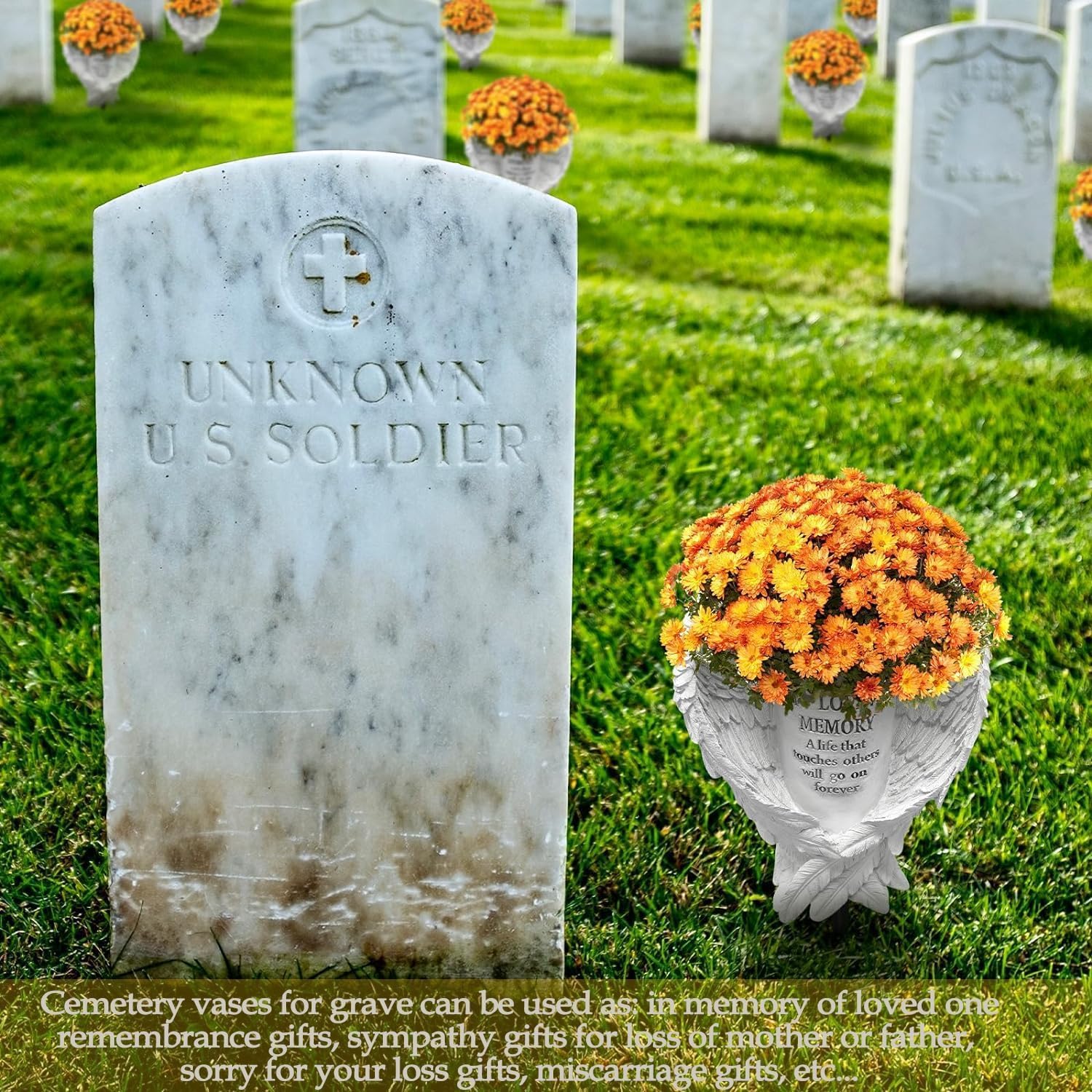 Grave Vase with Angel Wings for Cemetery Memorial Decorations G432645