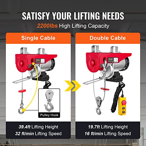 VEVOR 14ft 1320lbs Electric Hoist, 110V, 40ft Lifting Height T549