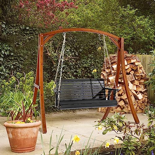 VINGLI Patio Wooden Porch Swing Chair with Hanging Chains, 5 FT, White W381253
