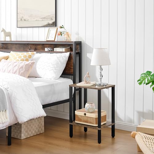 Rustic Brown 2-Tier Narrow End Table with Storage Shelf S446