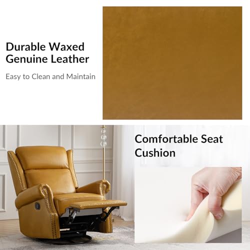 HULALA HOME Genuine Leather Swivel Rocker Recliner with Footrest R123029