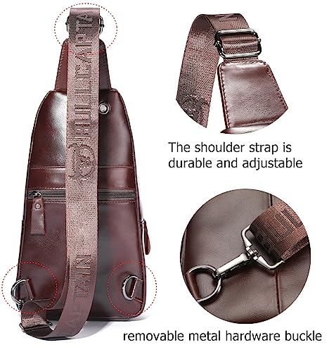 BULLCAPTAIN Leather Sling Chest Bag for Men with USB Charging Port P703