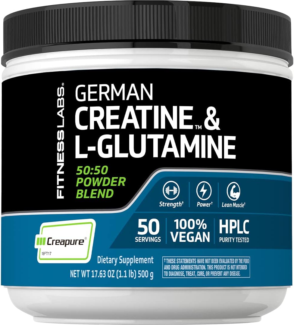 Fitness Labs German Creatine and L-Glutamine | 1.1 lbs | Monohydrate and Creapure Powder | Vegan Fitness Supplement