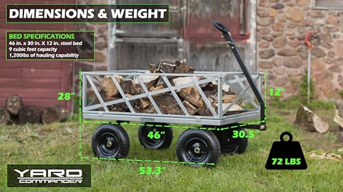 Yard Commander 400LB Heavy Duty Tow Behind ATV Trailer Steel Dump Cart 10-Cubic Feet Garden Utility Trailer V77511