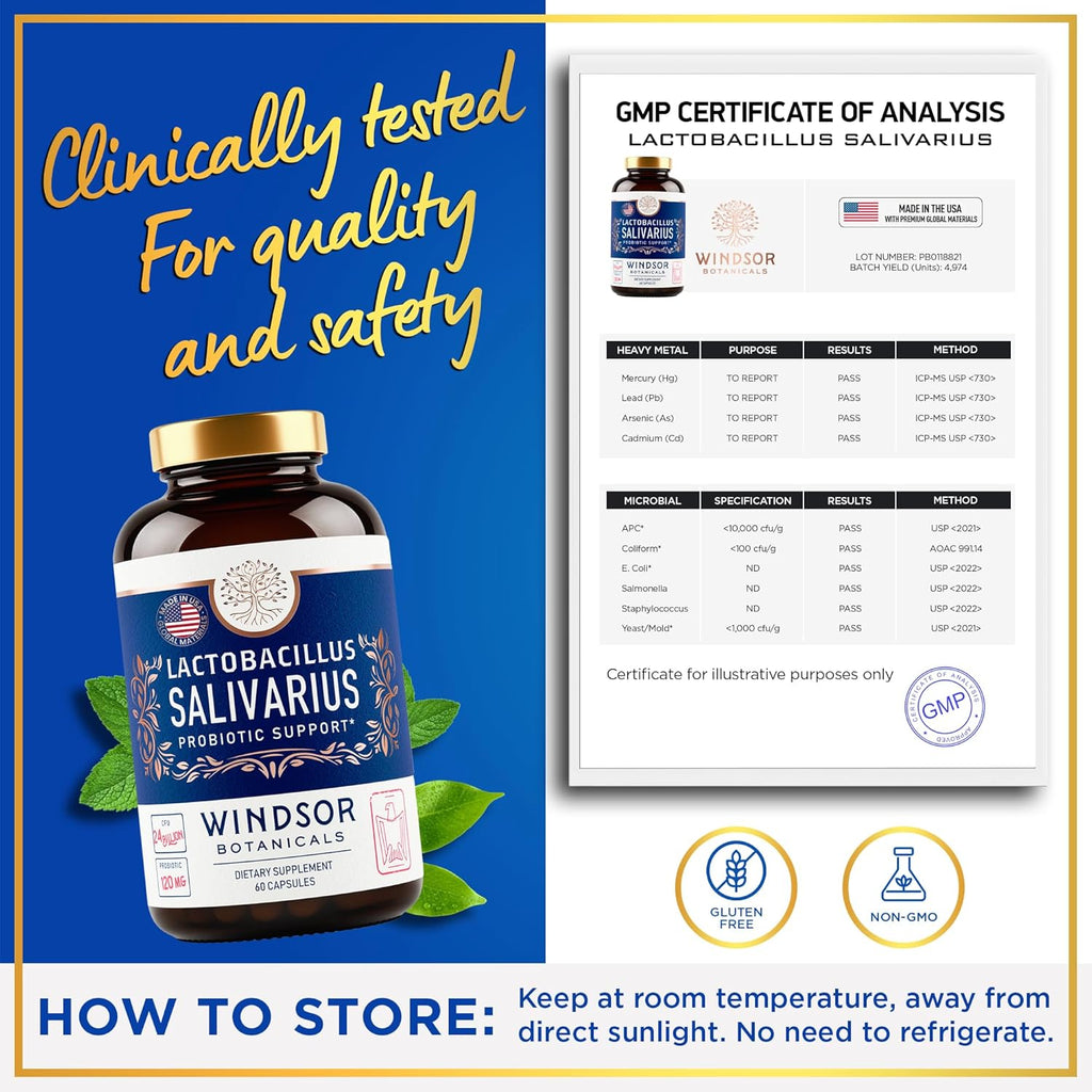 Lactobacillus Salivarius Probiotic Capsules for Oral, Dental, and Immune Support, 24bn CFU, 2-Pack B3141