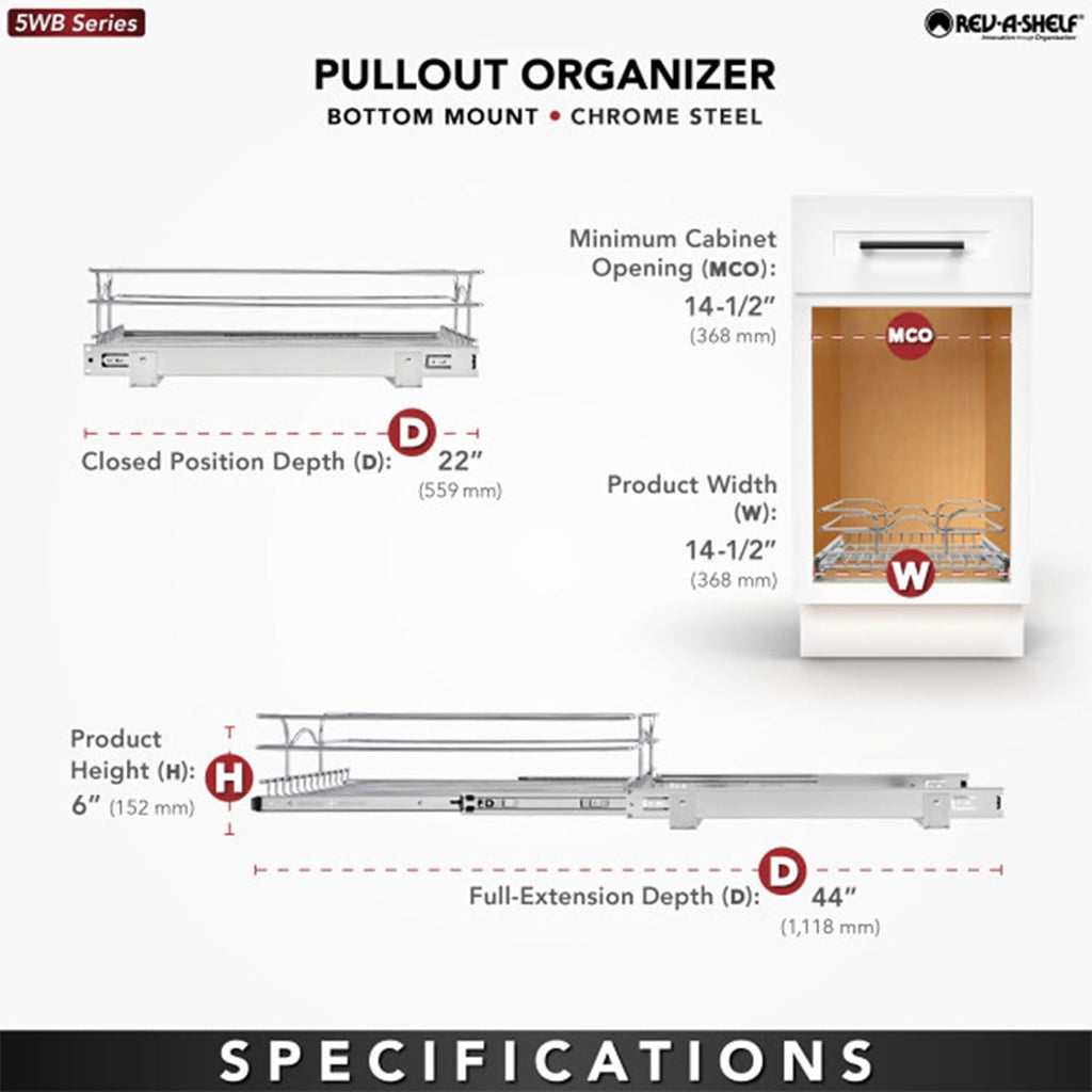Rev-A-Shelf Wire Pull Out Shelf and Drawer Organizer, 15 x 22 In, 2 Pack C4364