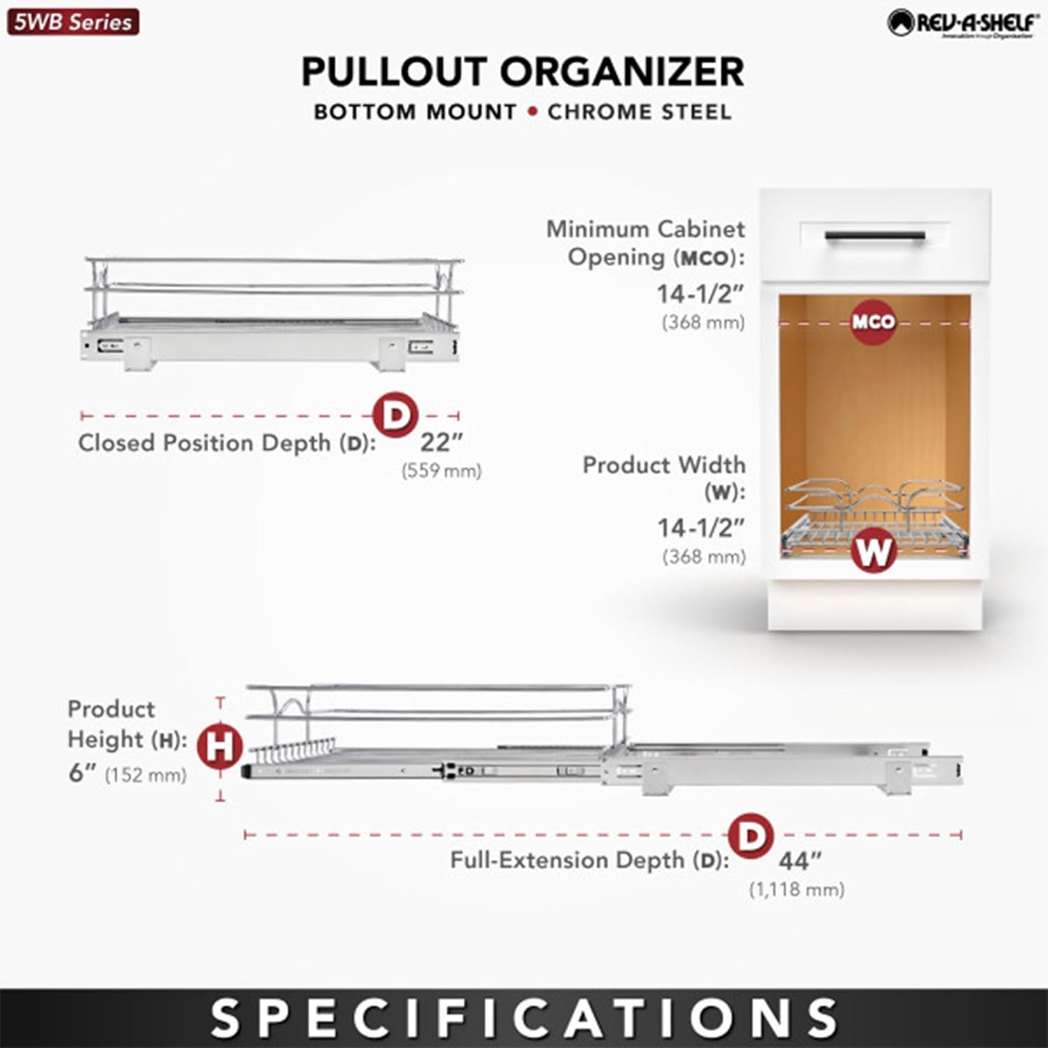 Rev-A-Shelf Wire Pull Out Shelf and Drawer Organizer, 15 x 22 In, 2 Pack C4364