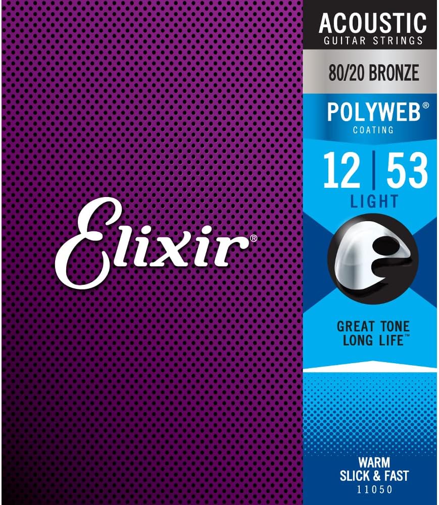 Elixir 11050 Light Acoustic Guitar Strings Polyweb Coated 12-53 3 Pack