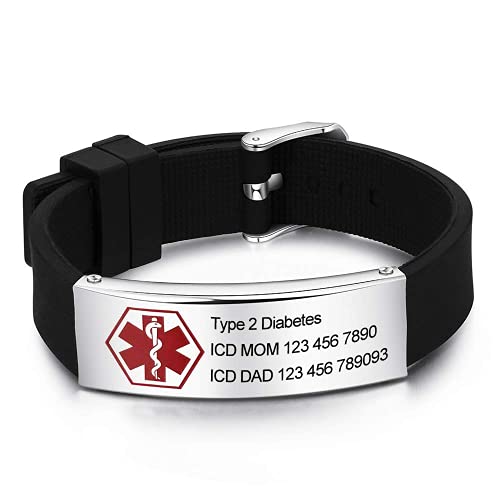 Personalized Silicone Medical ID Bracelet for Men Women Kids P774802