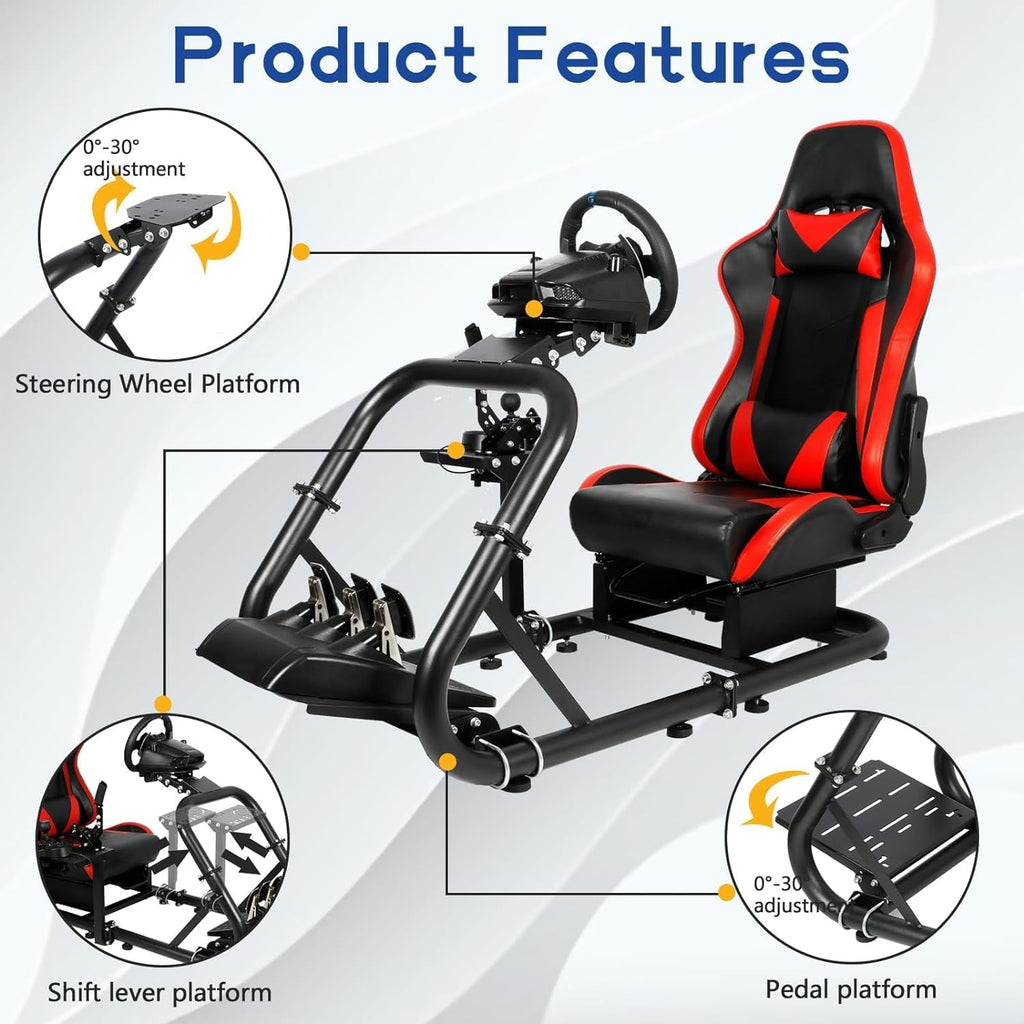Mokapit Racing Simulator Cockpit with Red Seat, 50mm Round Tube, Fit for Logitech Thrustmaster Fanatec U772464