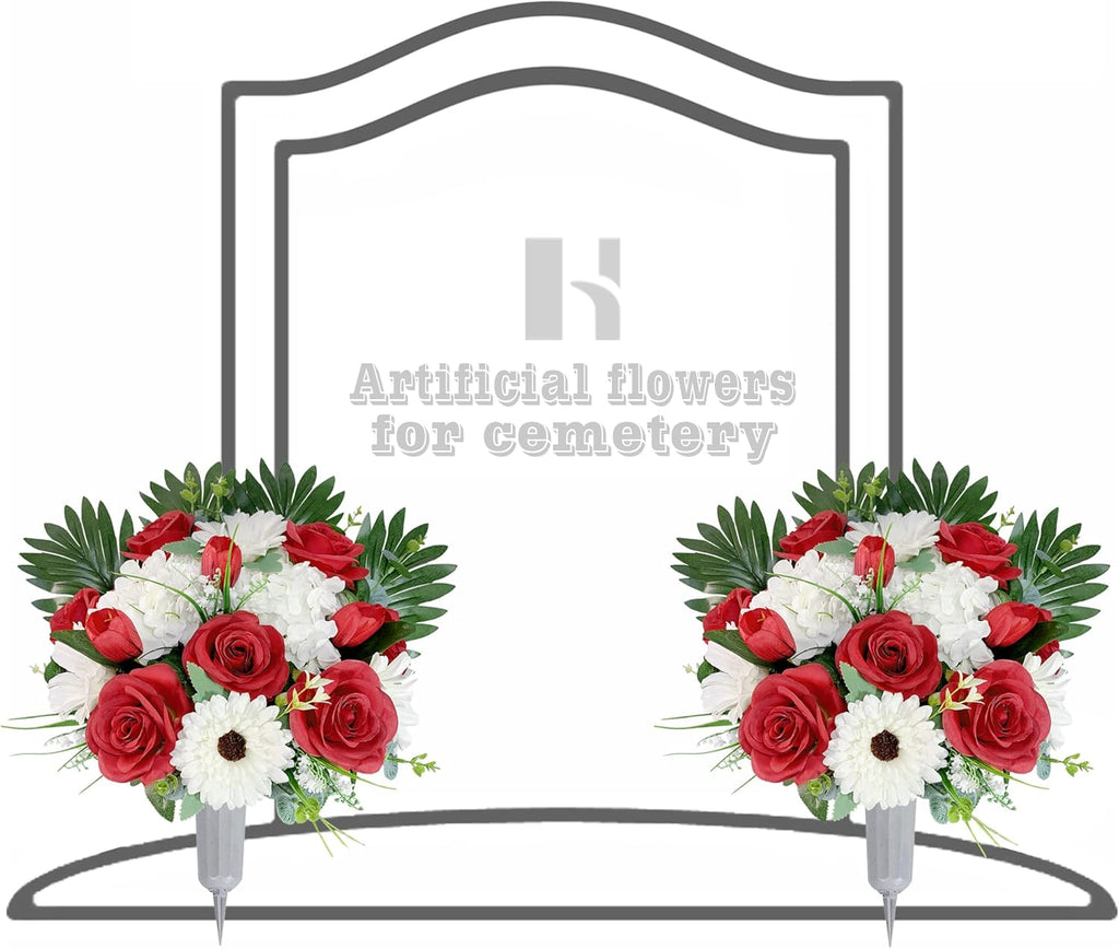 HENOMO Cemetery Flower with Grave Vase, Rose Mum and Hydrangea Mix Bouquet W182