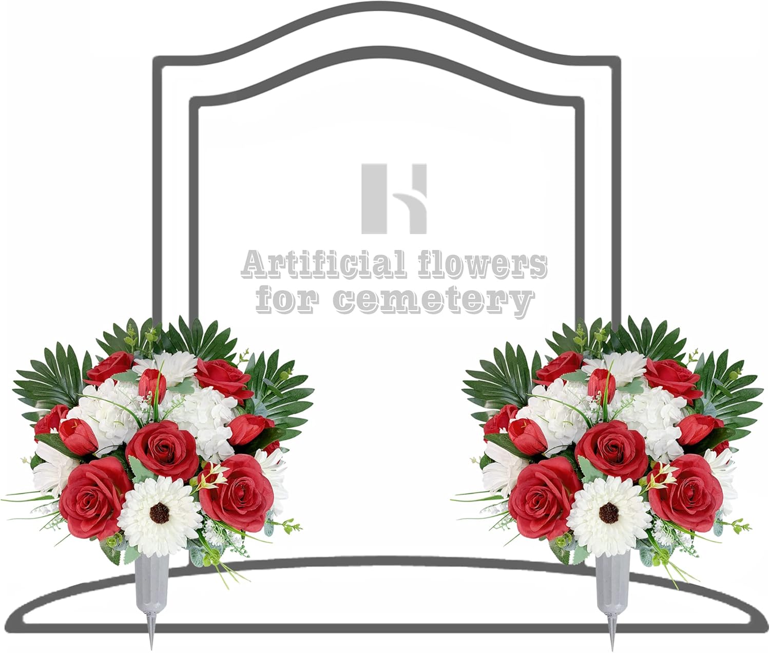 HENOMO Cemetery Flower with Grave Vase, Rose Mum and Hydrangea Mix Bouquet W182