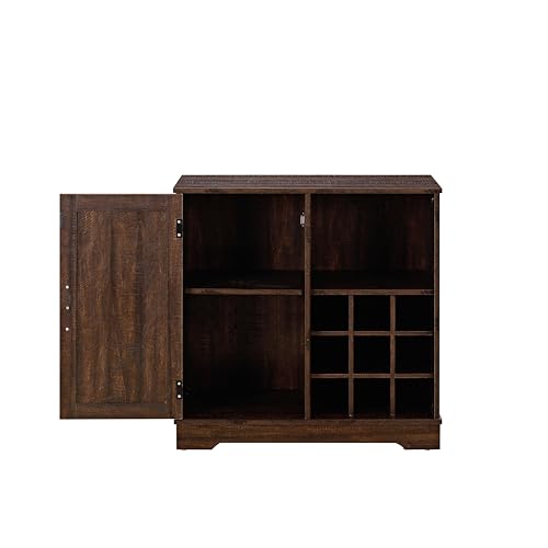 Farmhouse Coffee Bar Cabinet with Wine Rack Barn Door Buffet Sideboard, Gray Wash Y9318