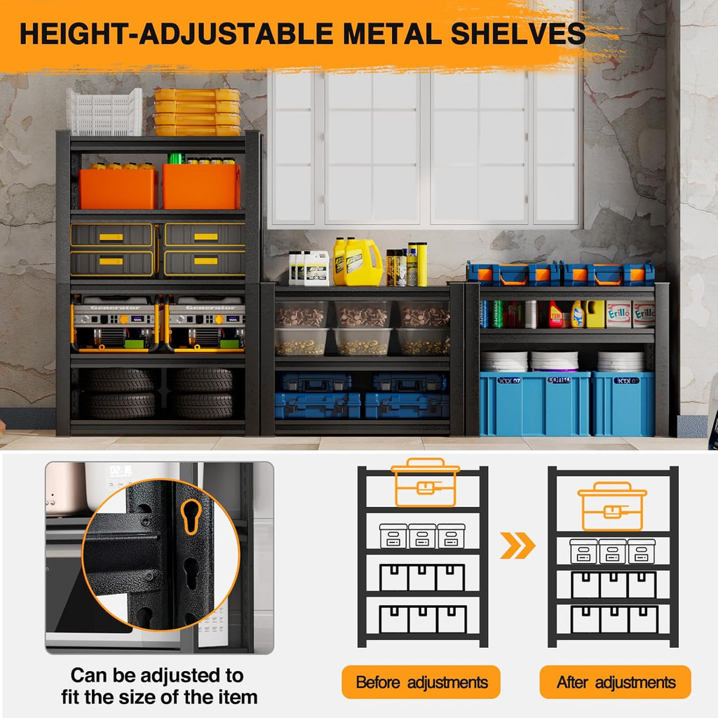 5 Tier Heavy Duty Garage Shelving, Adjustable Metal Storage Rack, 31.5" W x 15.7" D x 63" H K6219
