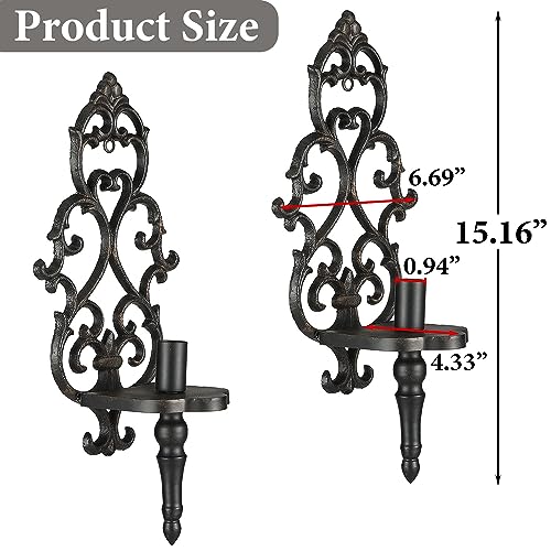 Antique Black Metal Wall Candle Sconce Holder Set of 2 K355254