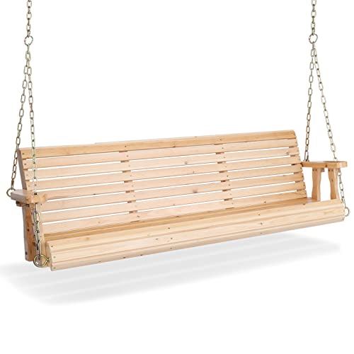 VINGLI Patio Wooden Porch Swing Chair with Hanging Chains, 5 FT, White W381253