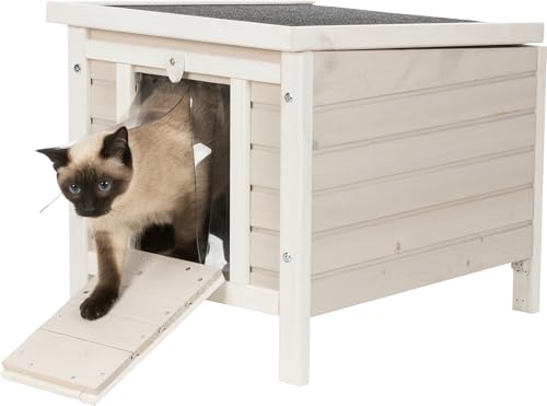 TRIXIE Outdoor Cat House Weatherproof Shelter with Raised Floor, Gray Fir Wood M6933