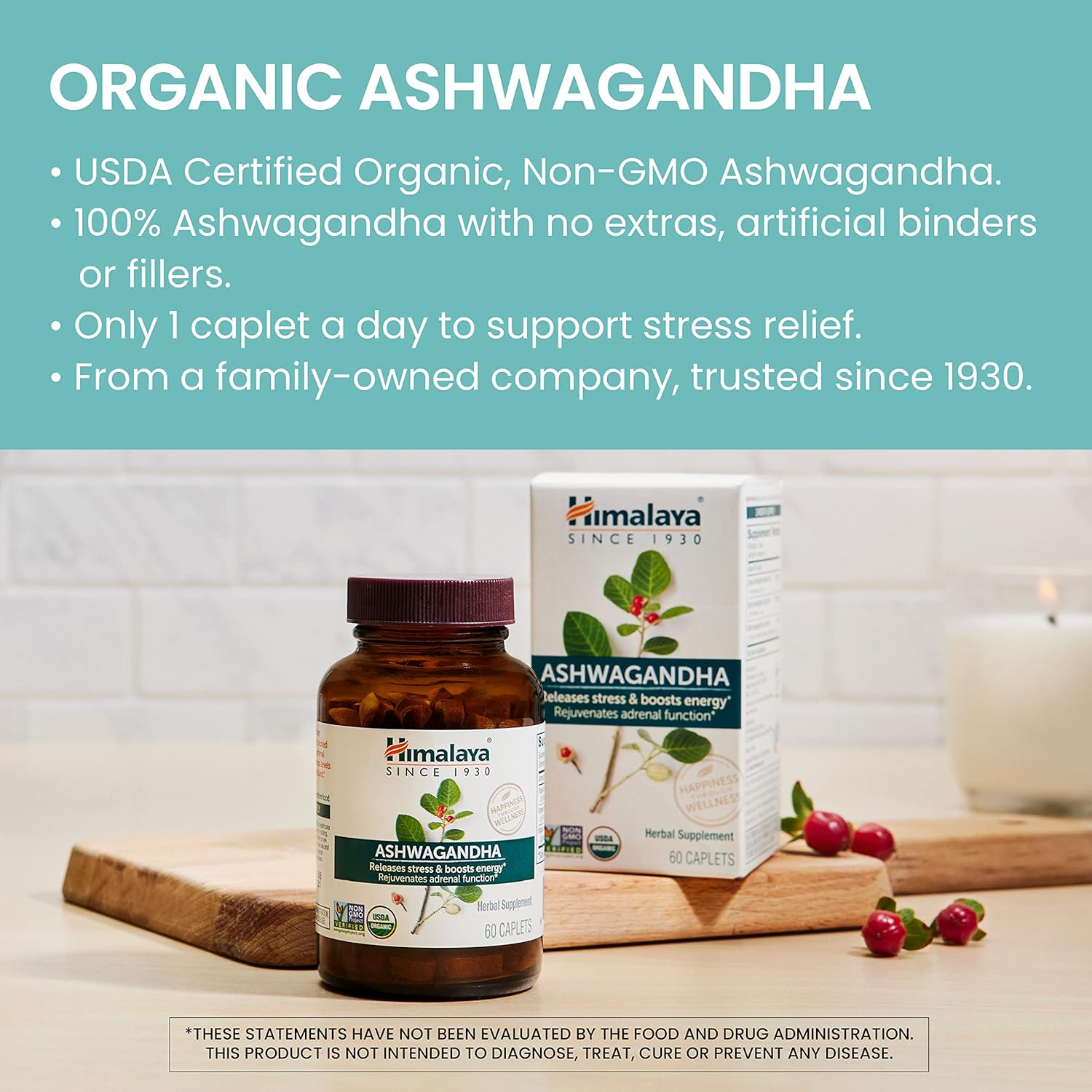 Himalaya Organic Ashwagandha Herbal Supplement, 90 Caplets T36190