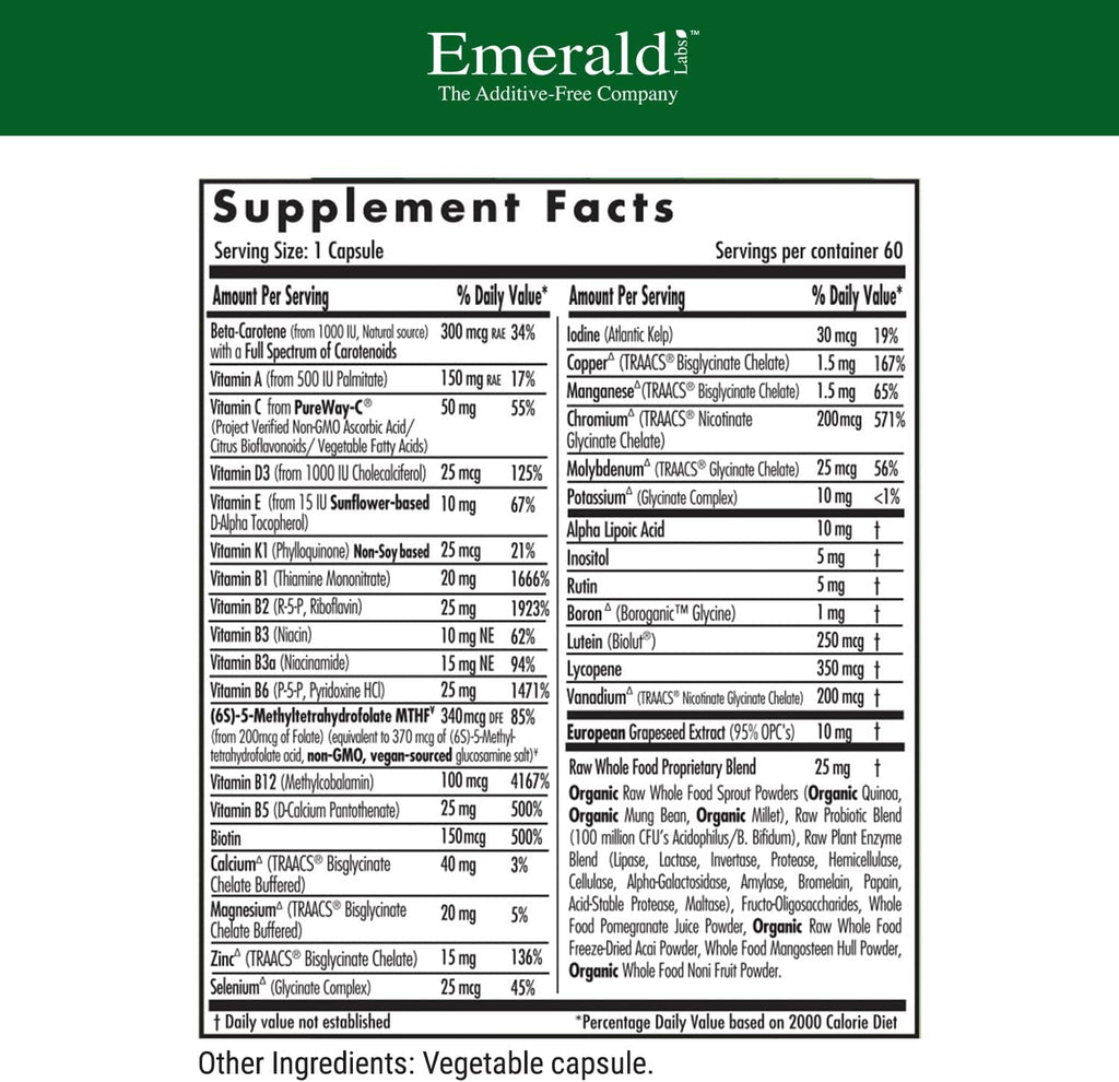 EMERALD LABS Women's & Men's 1-Daily Multi 60 Capsules Multivitamin Q6743
