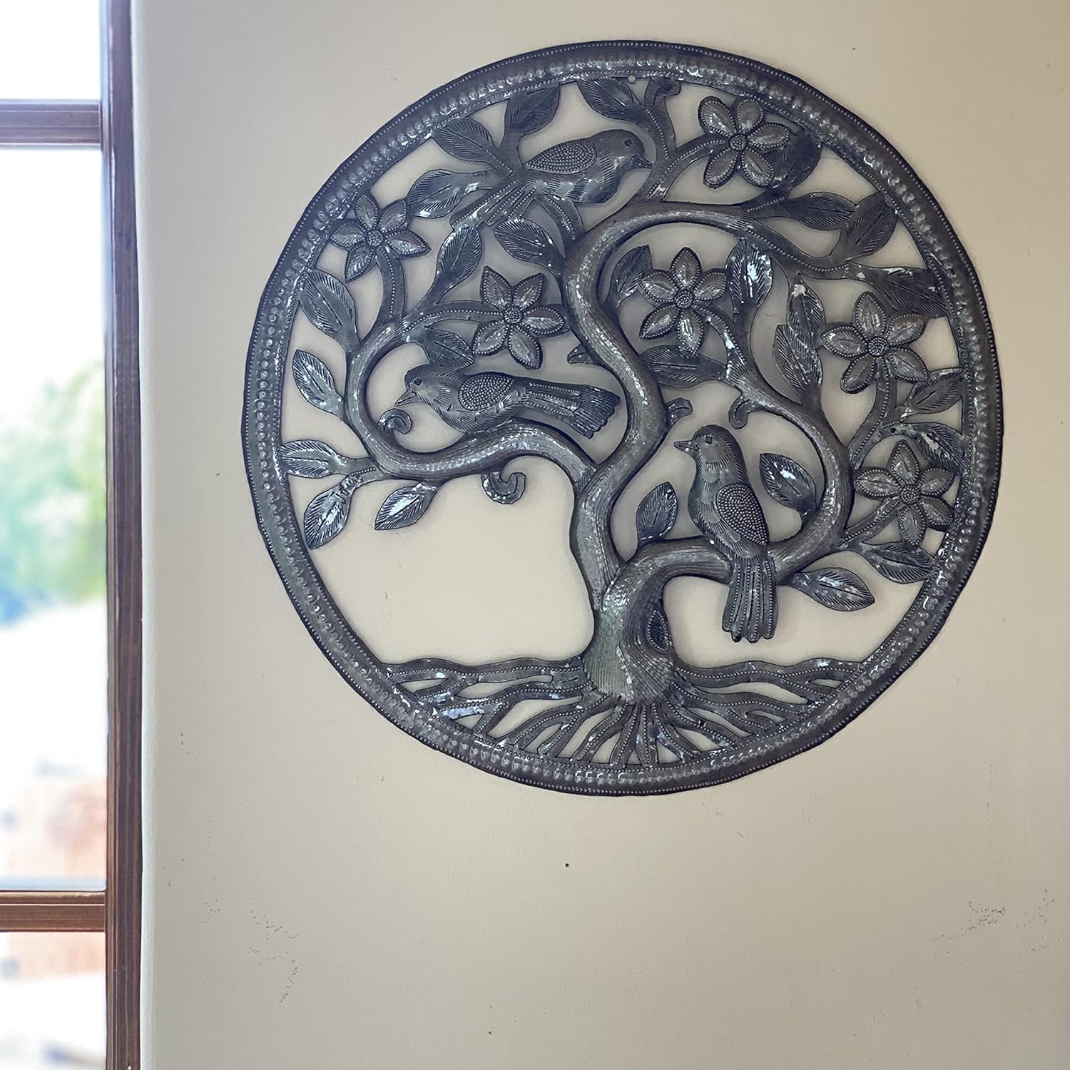 Cactus Small Metal Tree of Life Wall Art, 13 Inches, Handmade Haitian Sculpture M988