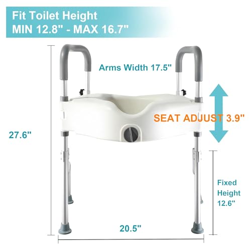 Toilet Seat Riser with Handles for Seniors, 4.5in Raised, Heavy Duty Support up to 330lbs C831