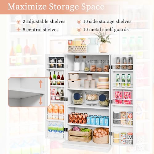 Meilocar 47in Wooden Pantry Cabinet with Doors & Adjustable Shelves, Black R582486