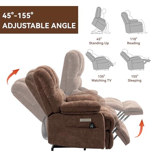 Large Power Lift Recliner Chair with Massage and Heat for Elderly, Chenille Beige K18363