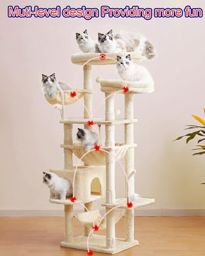 Cat Tree for Large Cats with Platforms and Scratching Posts, Smoky Gray D2468