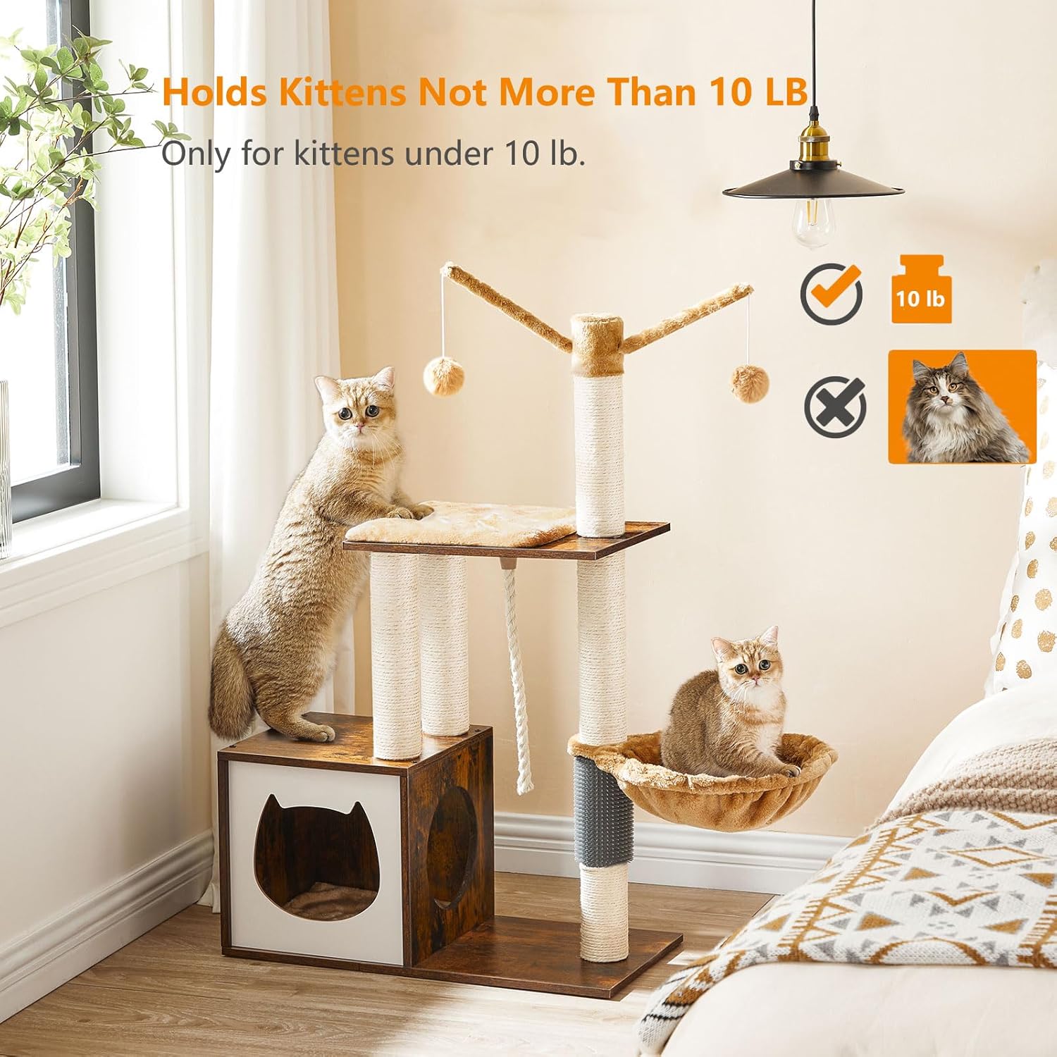 HOOBRO Cat Tree for Indoor Cats, Wooden Cat House with Scratching Posts, Rustic Brown V4423