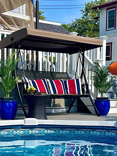 PURPLE LEAF 3-Seat Outdoor Patio Swing with Steel Frame, Beige B217659