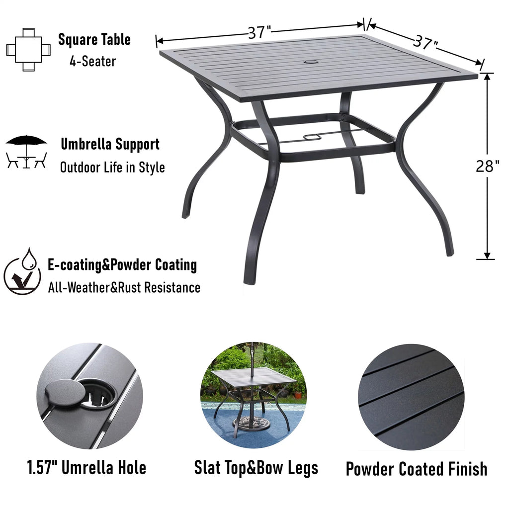 MF Studio 6-Piece Outdoor Patio Set with 10 FT Umbrella, Stacking Chairs & Square Dining Table D49515