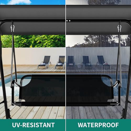 YITAHOME Outdoor Patio Swing Chair 3 Person with Adjustable Canopy, Black P266