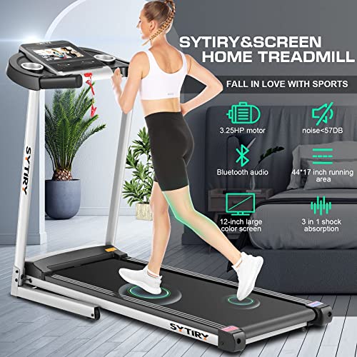 SYTIRY Folding Treadmill with WiFi and TV Screen for Home K729226