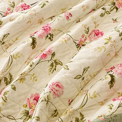 Brandream Pink Rose Floral Patchwork Quilt Cotton Queen Size 3-Piece Bedding Set Z24857