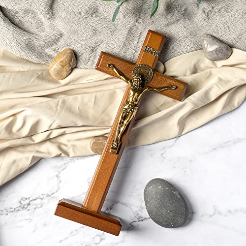 KUXBET Crucifix Cross Catholic 10.7 Inch Wooden Jesus Christ Wall Hanging or Tabletop G934