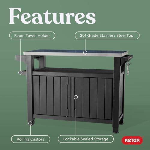 Keter Outdoor Rolling Table Cart with Wheels, Dark Brown V22486