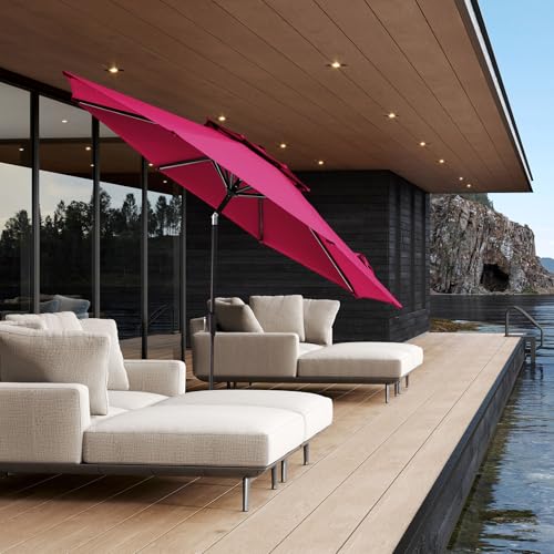 JEAREY 9 ft 2-Tiers Patio Umbrella with Push Button Tilt, Navy Blue A58987