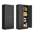 60 Inch Tall Pantry Cabinet, Metal Kitchen Storage Cabinet with Doors and Shelves, Black Cupboard for Food Storage, Freestanding Cabinet for Living Room, Dining Room - Assembly Required