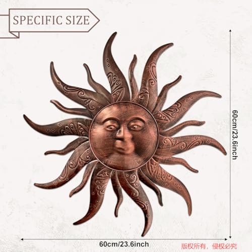 EOORAU Metal Sun Wall Art Decor 23.6inch Gold Sun Face Garden Sculpture O988824