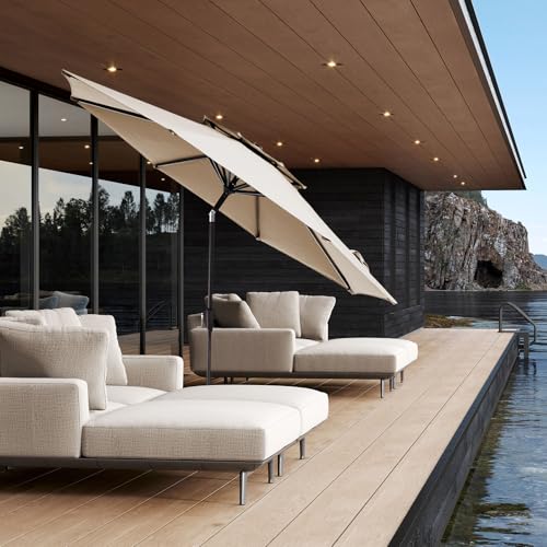 JEAREY 9 ft 2-Tiers Patio Umbrella with Push Button Tilt, Navy Blue A58987