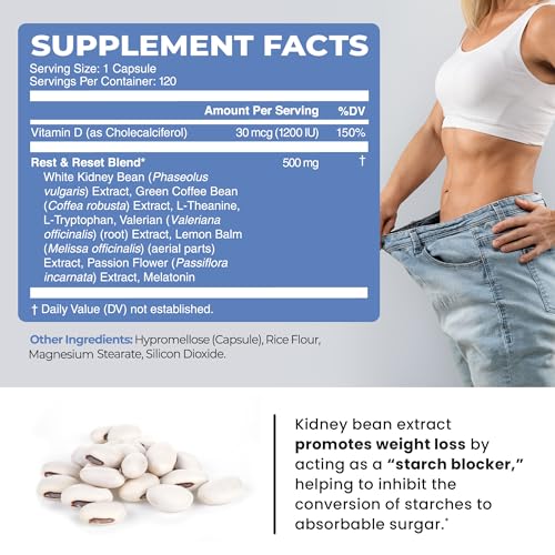 Night Time Fat Burner Hunger Suppressant & Carb Blocker, 120 Pills V116