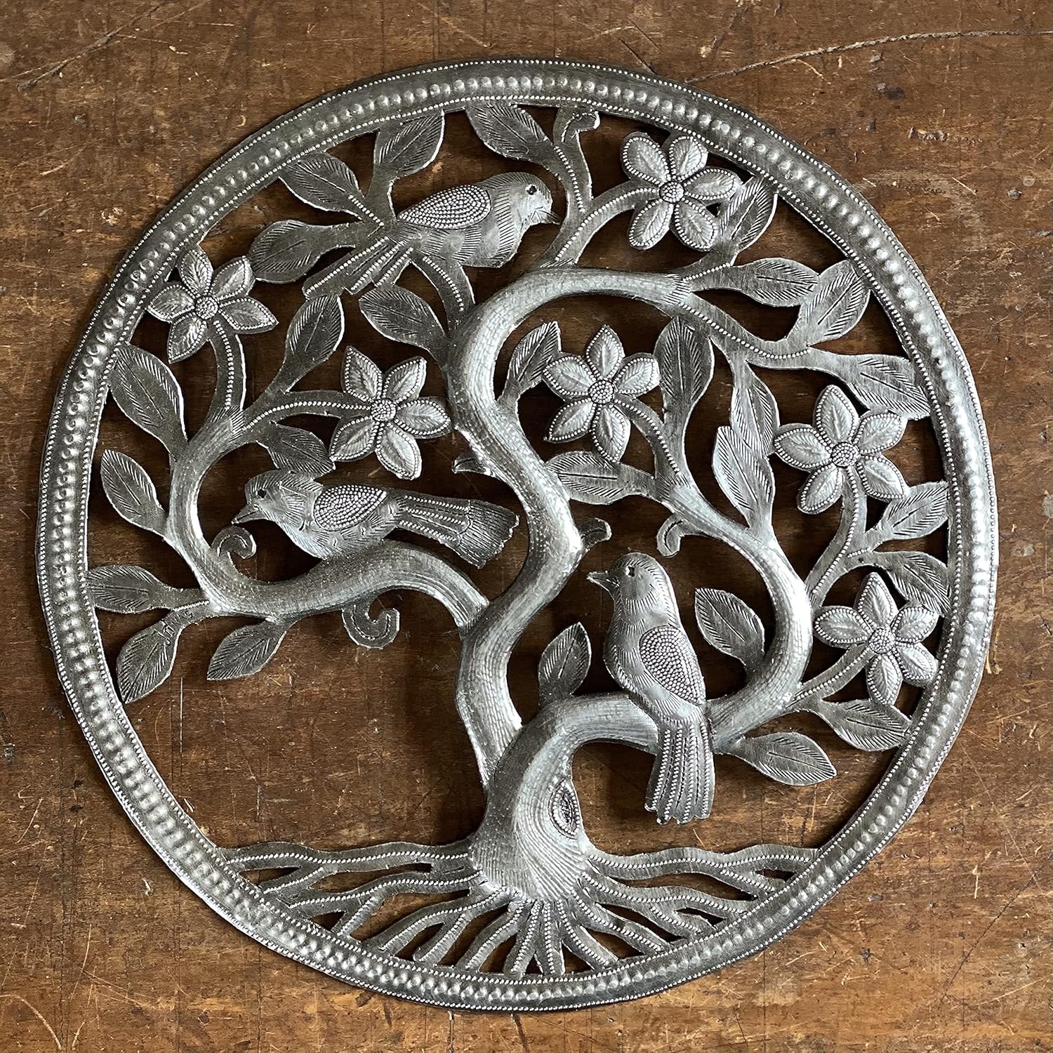 Cactus Small Metal Tree of Life Wall Art, 13 Inches, Handmade Haitian Sculpture M988