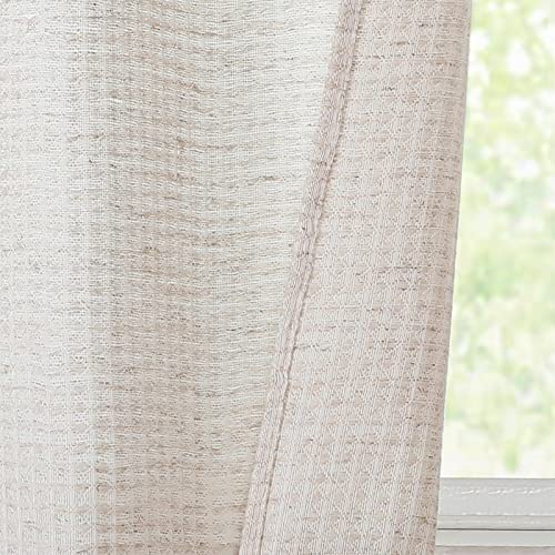 Valea Home Waffle Linen Kitchen Curtains 24 Inch Natural 2 Panels O4494