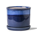 8 Inch Plant Pots: Ceramic Planter Pot with Drainage Hole & Saucer - Planters for Indoor/Outdoor Plants - Flower Pot with Bonded Tray for Home/Office - Blue Reactive Glaze