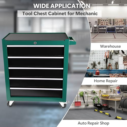 5-Drawer Rolling Tool Chest with Brake Casters, Black E95317