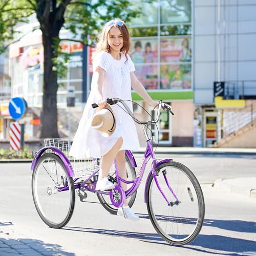 Adult Tricycle with Large Basket 24/26 Inch, 7-Speed 3-Wheel Bike I7207