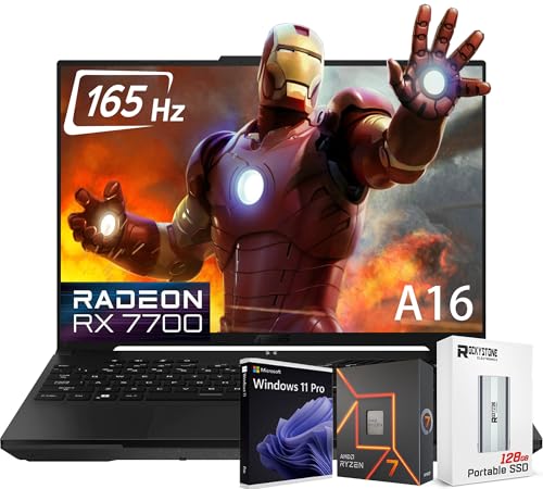 ASUS TUF Gaming A16 (2024) Gaming Laptop, 16” FHD+ 165Hz 16:10 Display, 8-Core AMD Ryzen 7-7735HS, AMD Radeon RX7700S(>RTX4060), RGB Backlit KB, WiFi 6, Win11 Home, W/Portable SSD(16GB|512GB SSD)