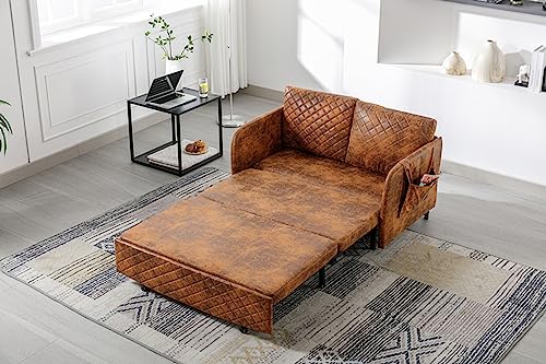 Convertible Sleeper Sofa Bed, 46" Velvet Loveseat with Pull Out Bed, Light Grey G27458