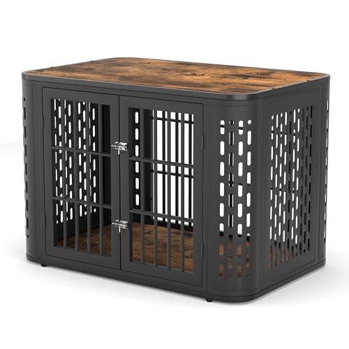 Rounded Corner Dog Crate Furniture, 42 inch Heavy Duty Kennel for Medium and Large Dogs, Decorative Pet Cage End Table Indoor